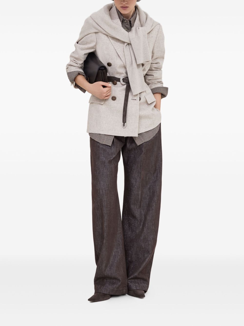 BRUNELLO CUCINELLI Tailored Virgin Wool and Cashmere Twill Flannel Jacket with Embellishment