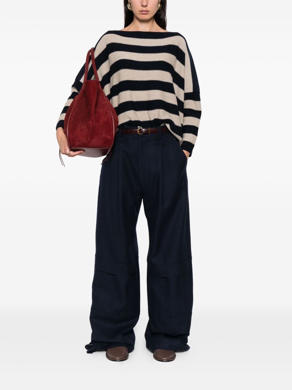 DANIELA GREGIS Women's Horizontal Striped Wool Boat-Neck Sweater