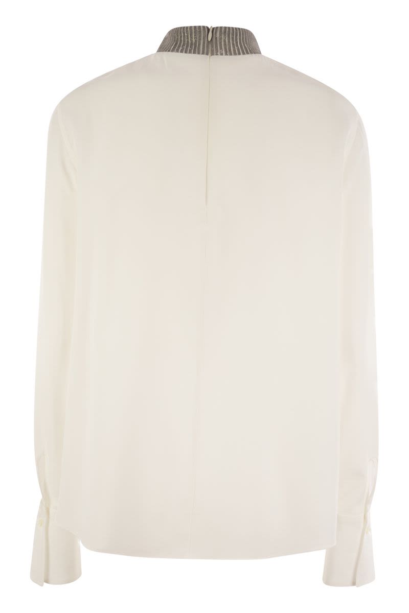 BRUNELLO CUCINELLI Silk Crepe Blouse with Neck Jewelry