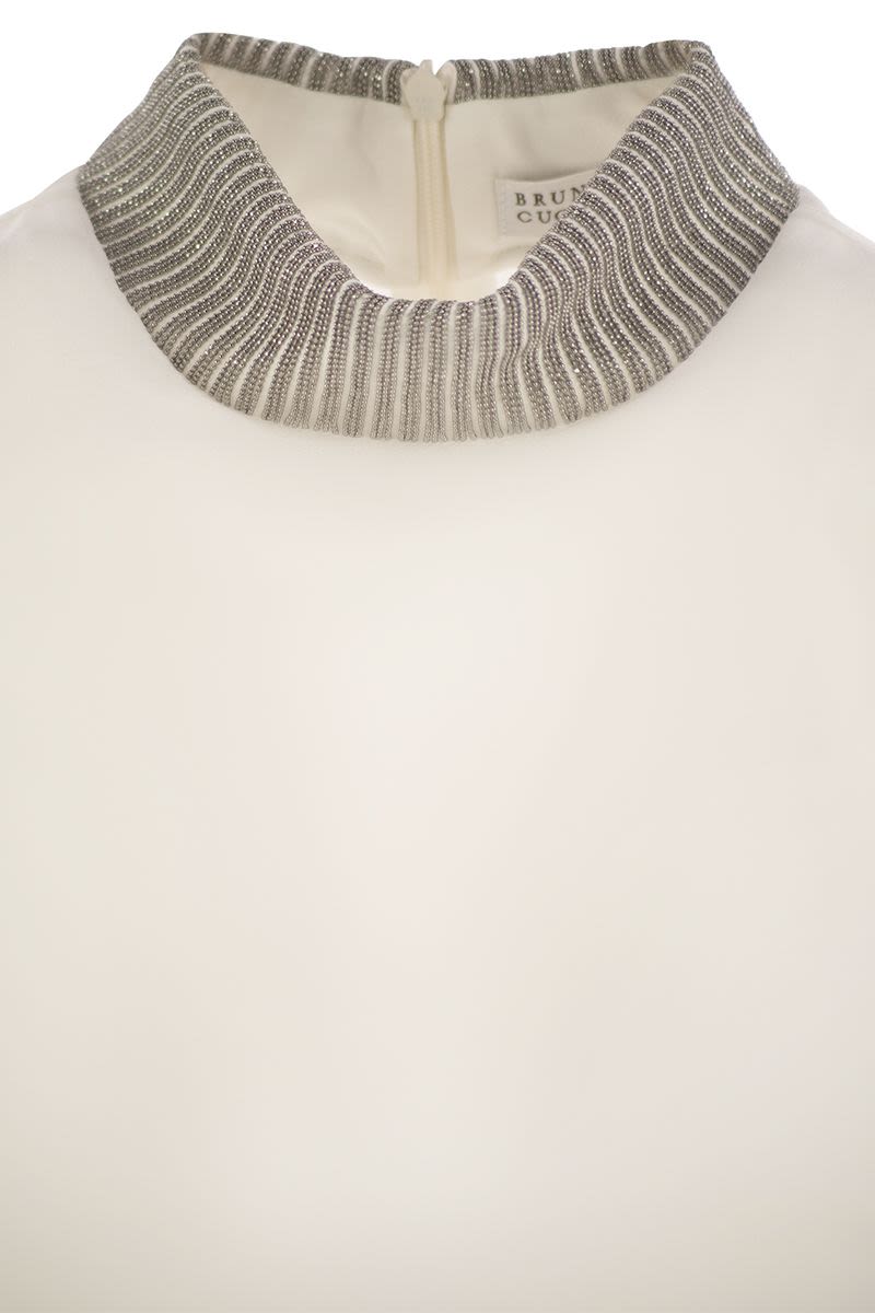 BRUNELLO CUCINELLI Silk Crepe Blouse with Neck Jewelry