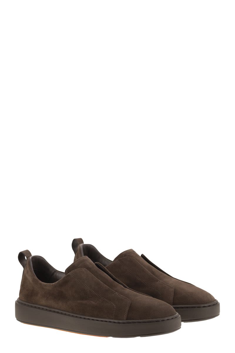 SANTONI Suede Slip-On Trainer with Comfortable Sole