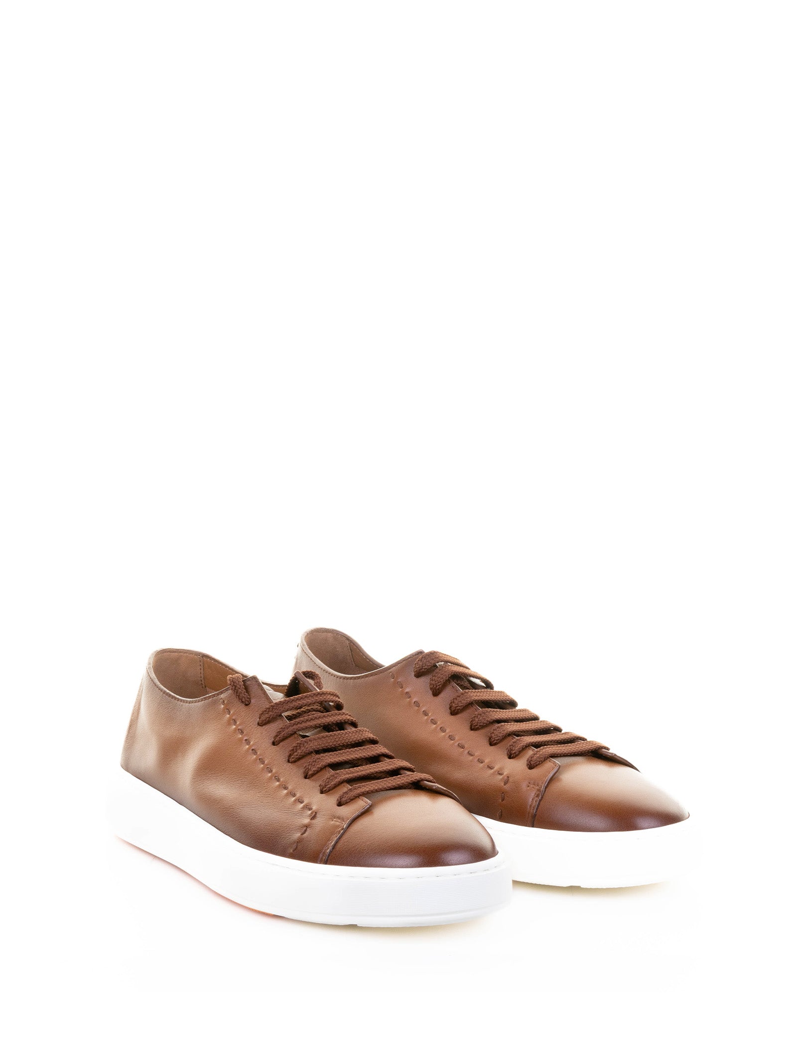 SANTONI Leather and Rubber Sole Sneakers for Men