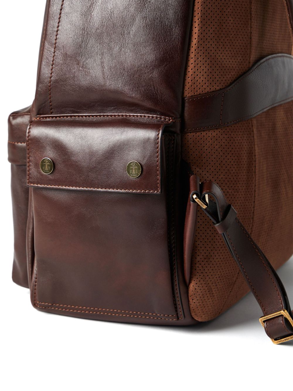 BRUNELLO CUCINELLI Leather Backpack with Adjustable Straps and Multiple Pockets