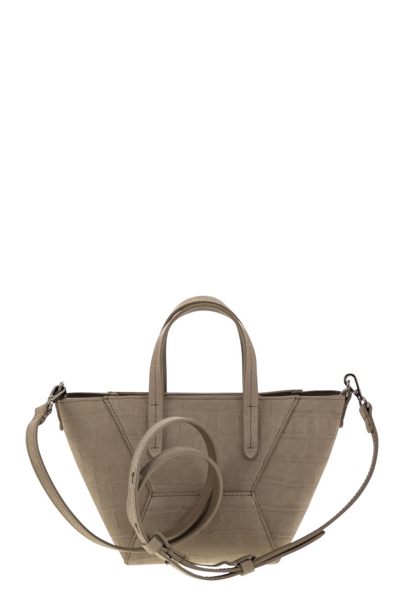 BRUNELLO CUCINELLI Mini Nubuck Croc Print Handbag with Jewellery