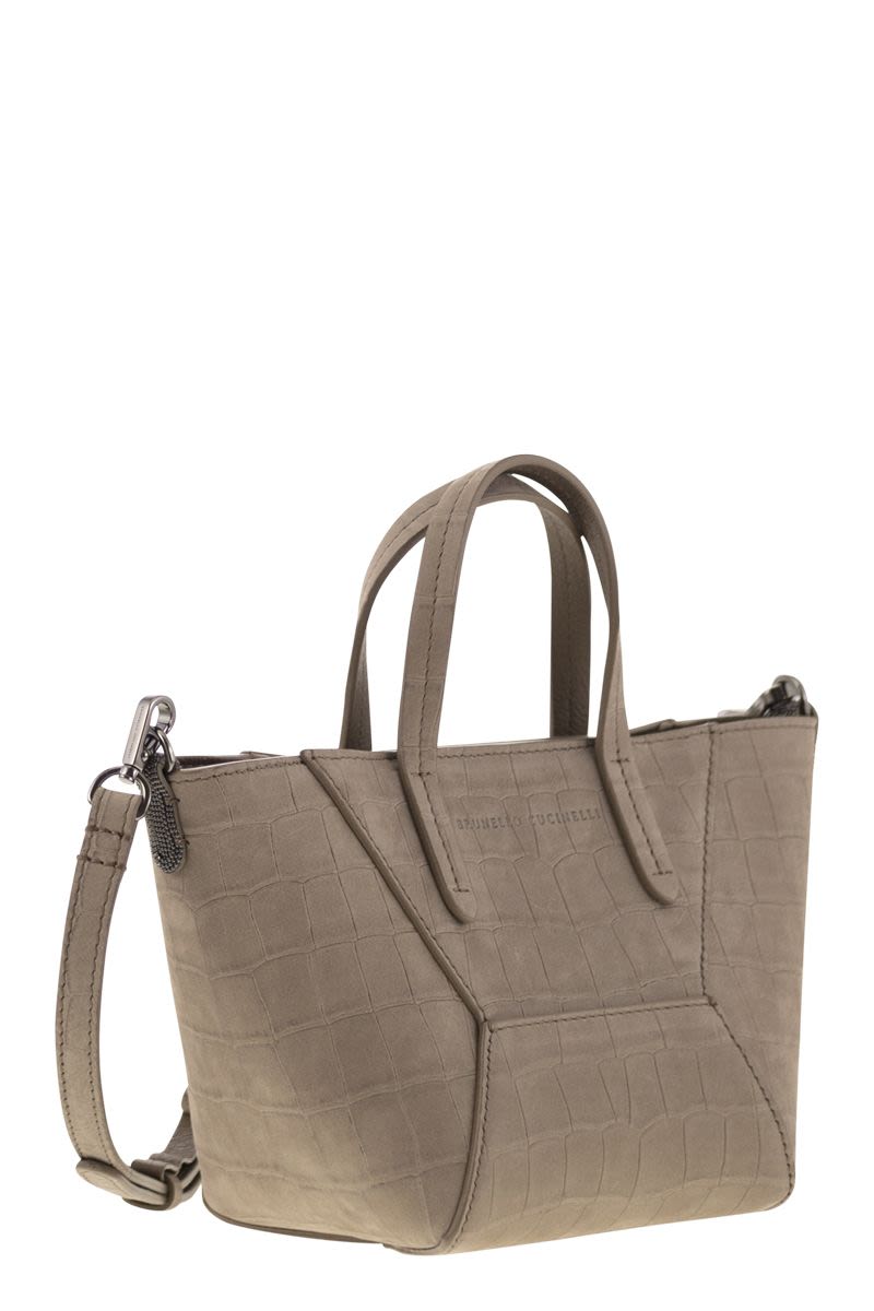 BRUNELLO CUCINELLI Mini Nubuck Croc Print Handbag with Jewellery