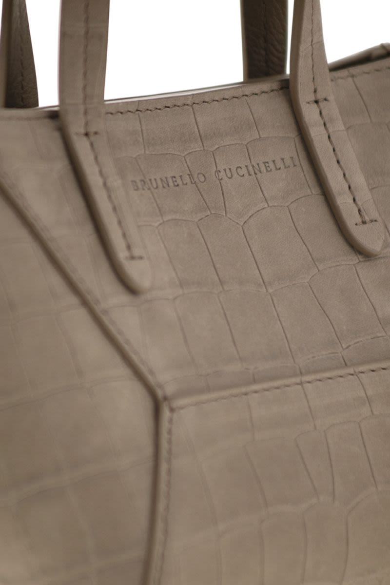 BRUNELLO CUCINELLI Mini Nubuck Croc Print Handbag with Jewellery