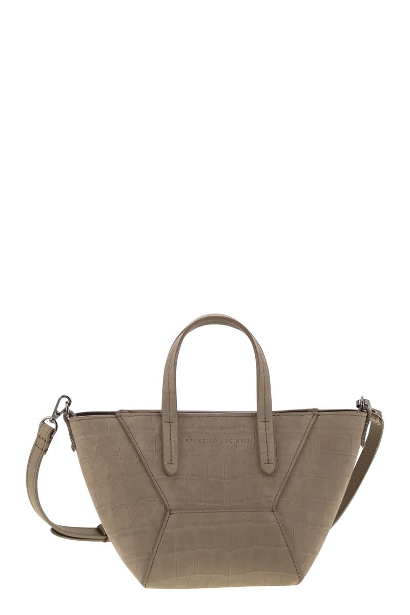 BRUNELLO CUCINELLI Mini Nubuck Croc Print Handbag with Jewellery