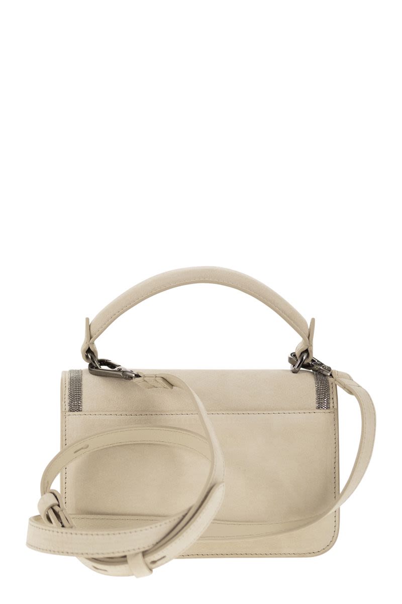BRUNELLO CUCINELLI Mini Suede Handbag with Precious Contour - 18.5 x 12.5 x 7 cm