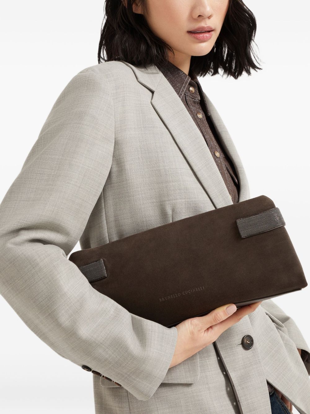 BRUNELLO CUCINELLI Suede Leather Clutch Handbag