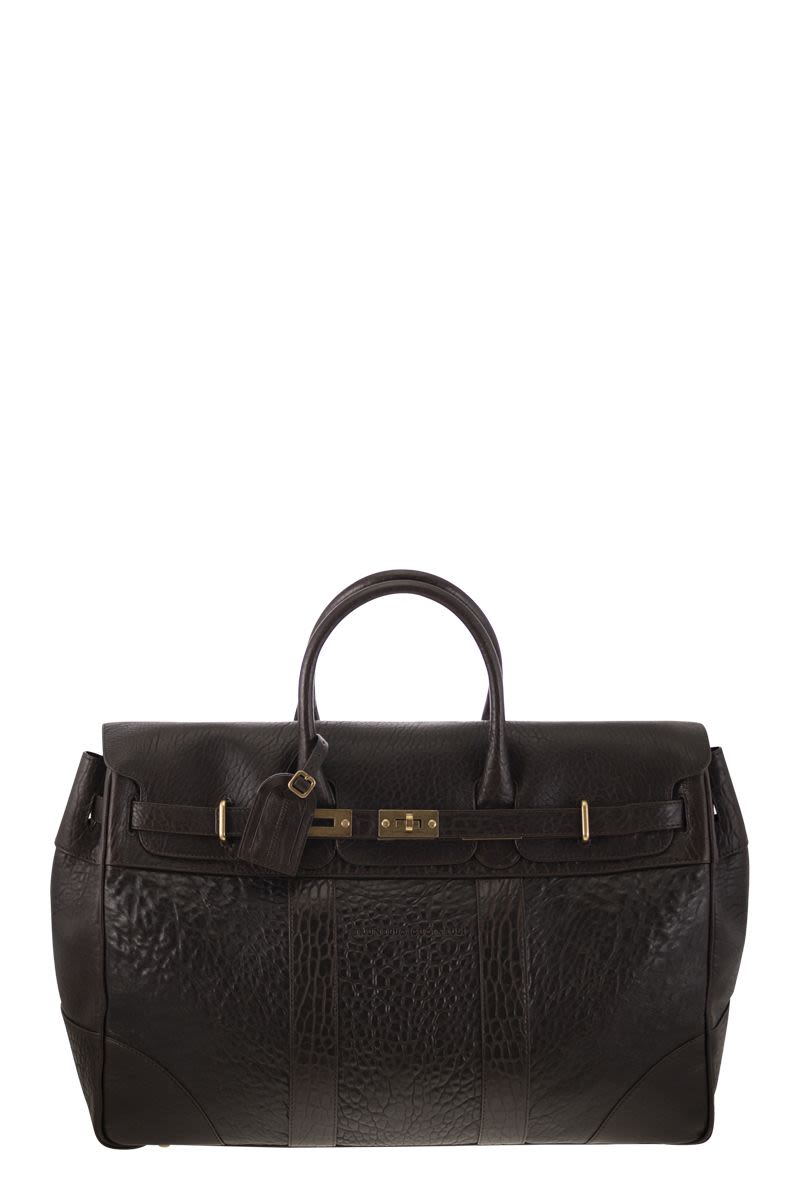 BRUNELLO CUCINELLI Country Leather Handbag with Texture Grain - 53 x 36 x 20 CM