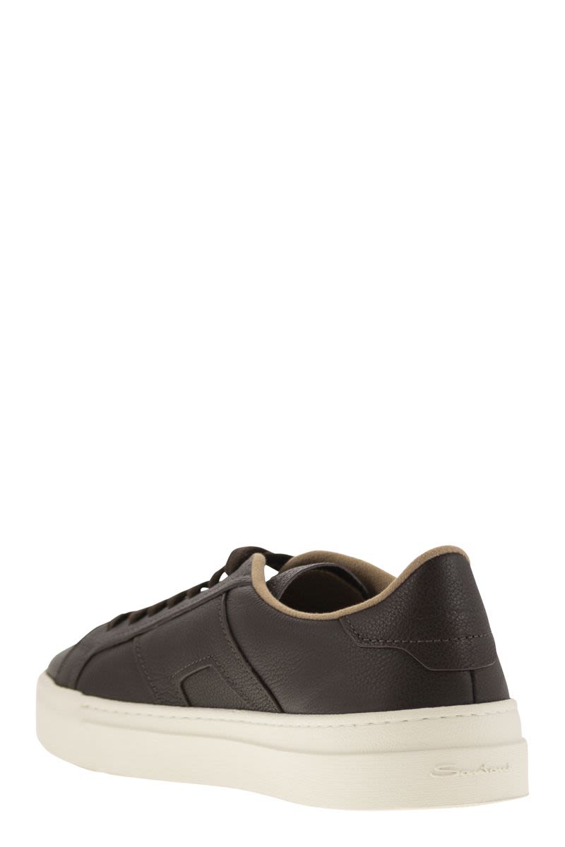 SANTONI Double Buckle Leather Sneakers for Men