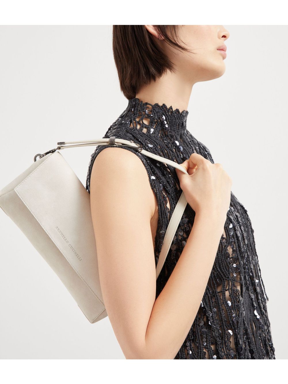 BRUNELLO CUCINELLI Leather Shoulder Handbag - Foldover Top with Magnetic Fastening