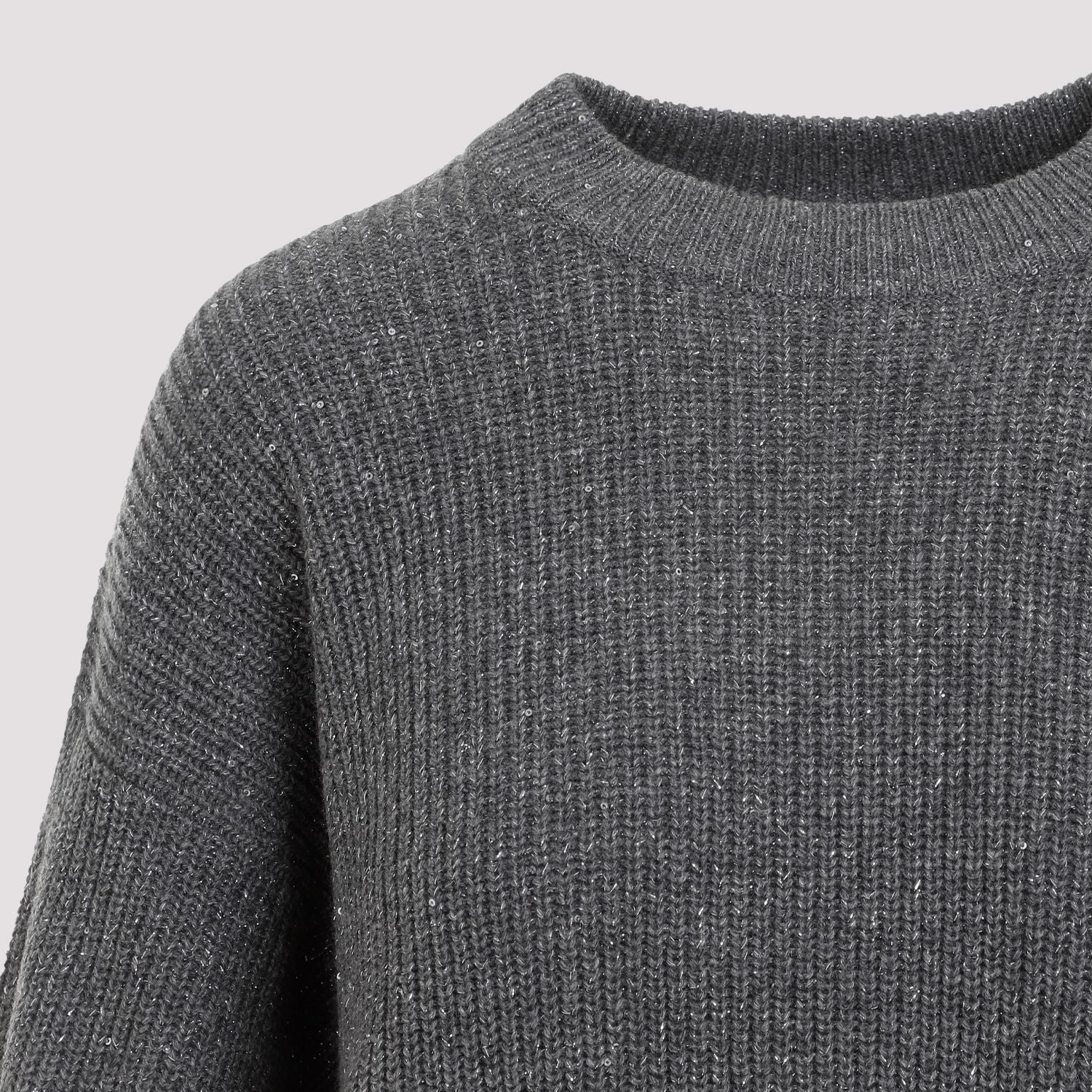 BRUNELLO CUCINELLI Dazzling Ribbed Crew-Neck Sweater in Cashmere and Wool