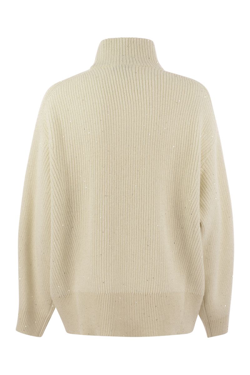 BRUNELLO CUCINELLI Wool and Cashmere Rib Sweater with Sequins