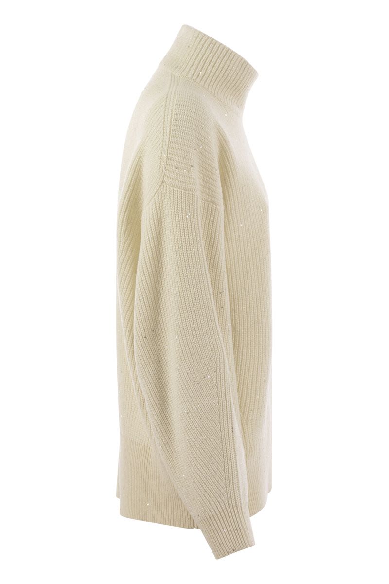 BRUNELLO CUCINELLI Wool and Cashmere Rib Sweater with Sequins