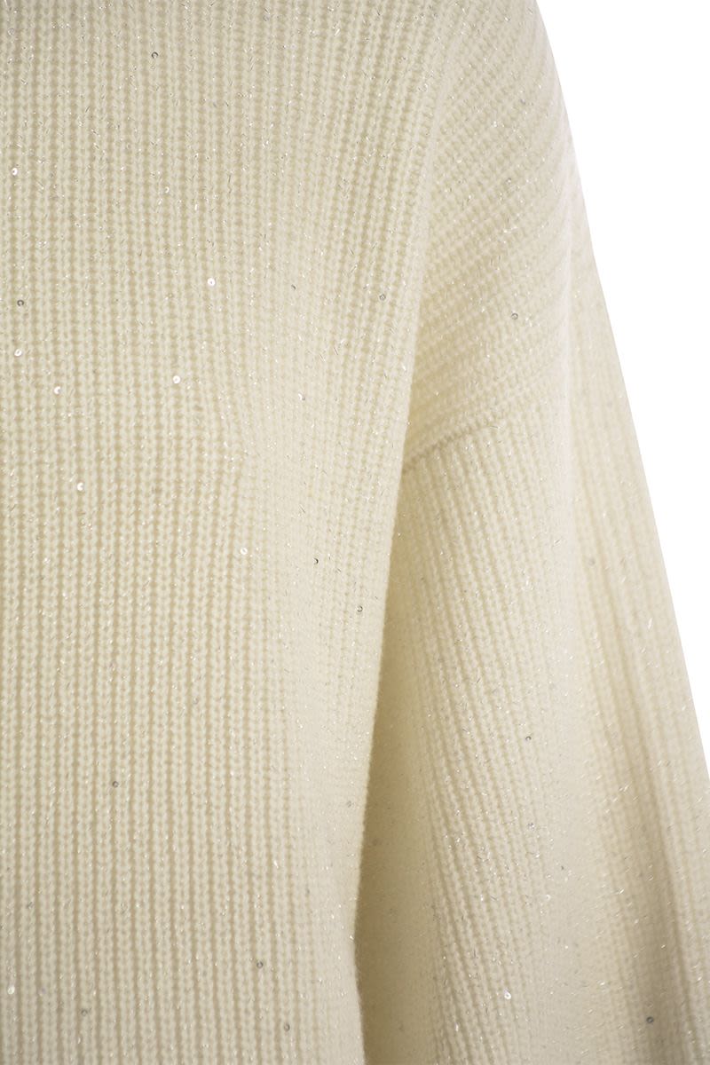 BRUNELLO CUCINELLI Wool and Cashmere Rib Sweater with Sequins