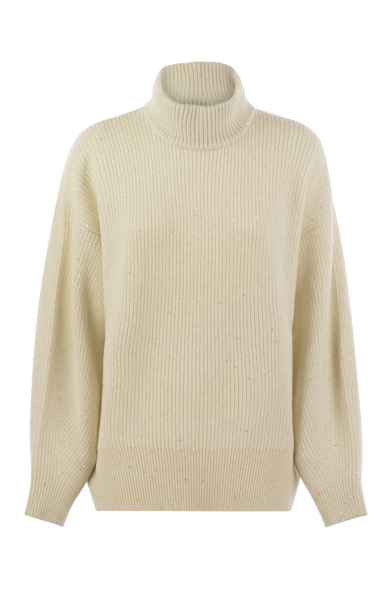 BRUNELLO CUCINELLI Wool and Cashmere Rib Sweater with Sequins