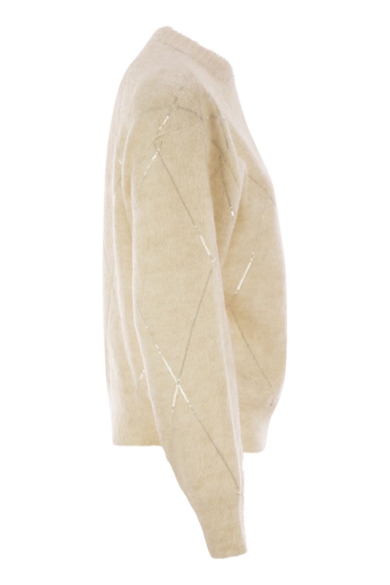 BRUNELLO CUCINELLI Dazzling Argyle Embroidered Wool and Cashmere Sweater