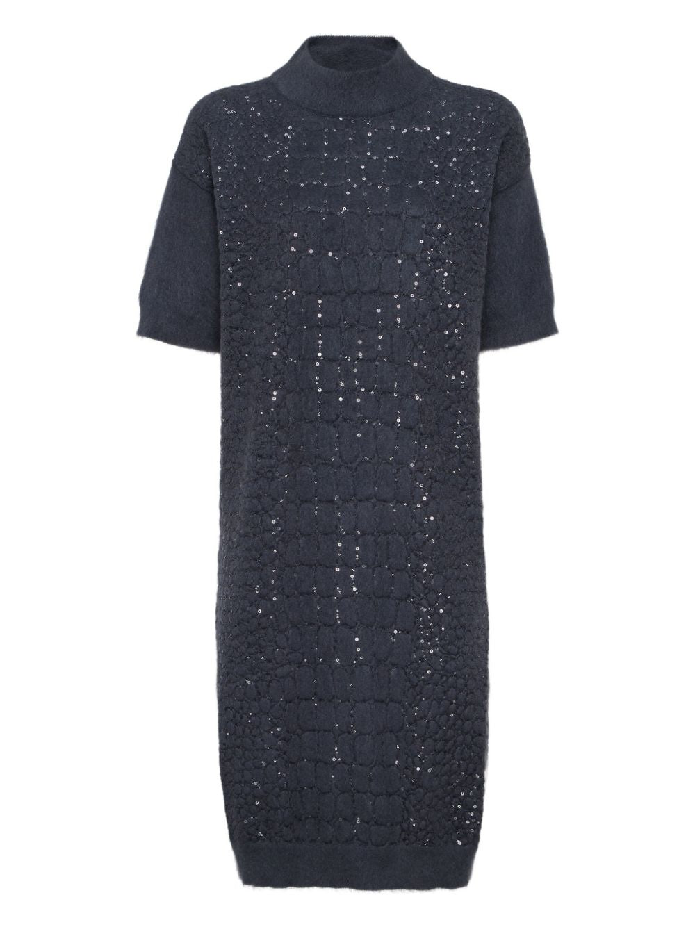 BRUNELLO CUCINELLI Wool Turtle-Neck Dress with Sequin Embellishment