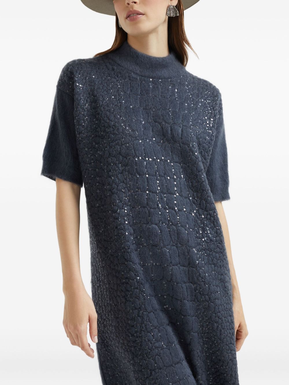 BRUNELLO CUCINELLI Wool Turtle-Neck Dress with Sequin Embellishment