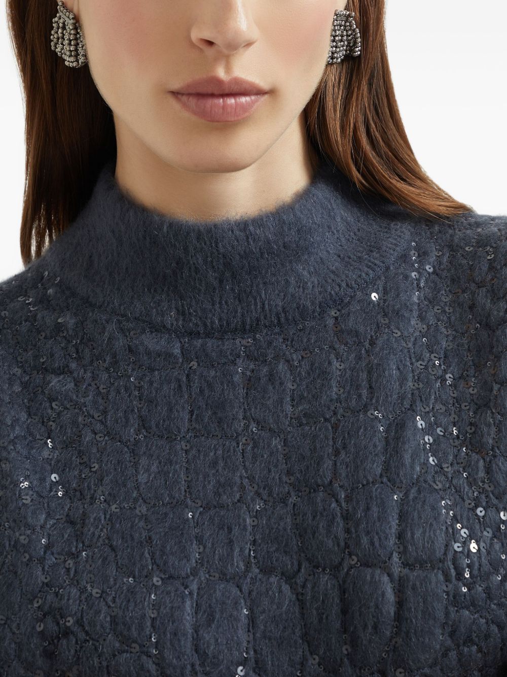 BRUNELLO CUCINELLI Wool Turtle-Neck Dress with Sequin Embellishment