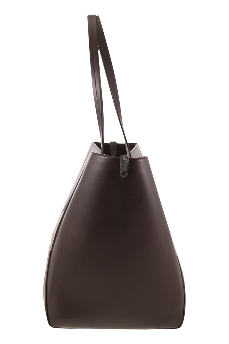 BRUNELLO CUCINELLI Leather Duo Tote Handbag with Detachable Pouch