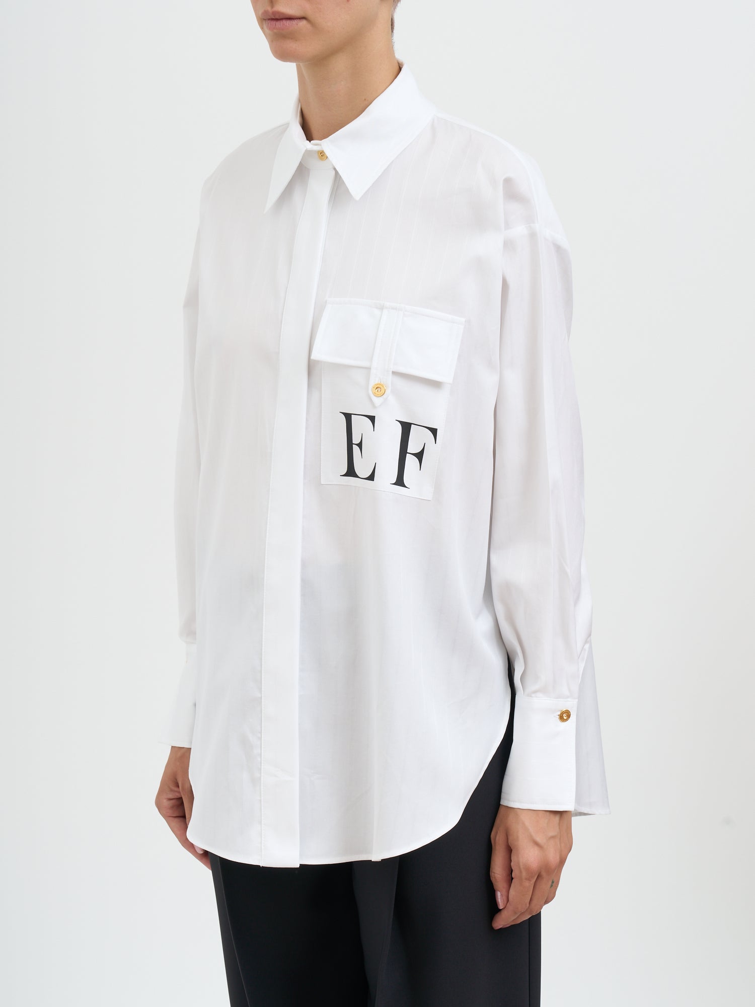 ELISABETTA FRANCHI Striped Cotton Poplin Shirt - Size 40