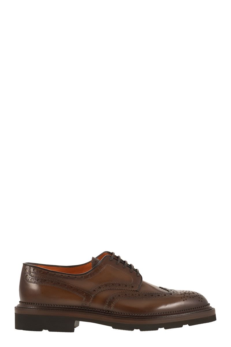 SANTONI Modern Lace-Up Derby Dress Shoes Brogue with Structured Sole - 3.5 cm Heel