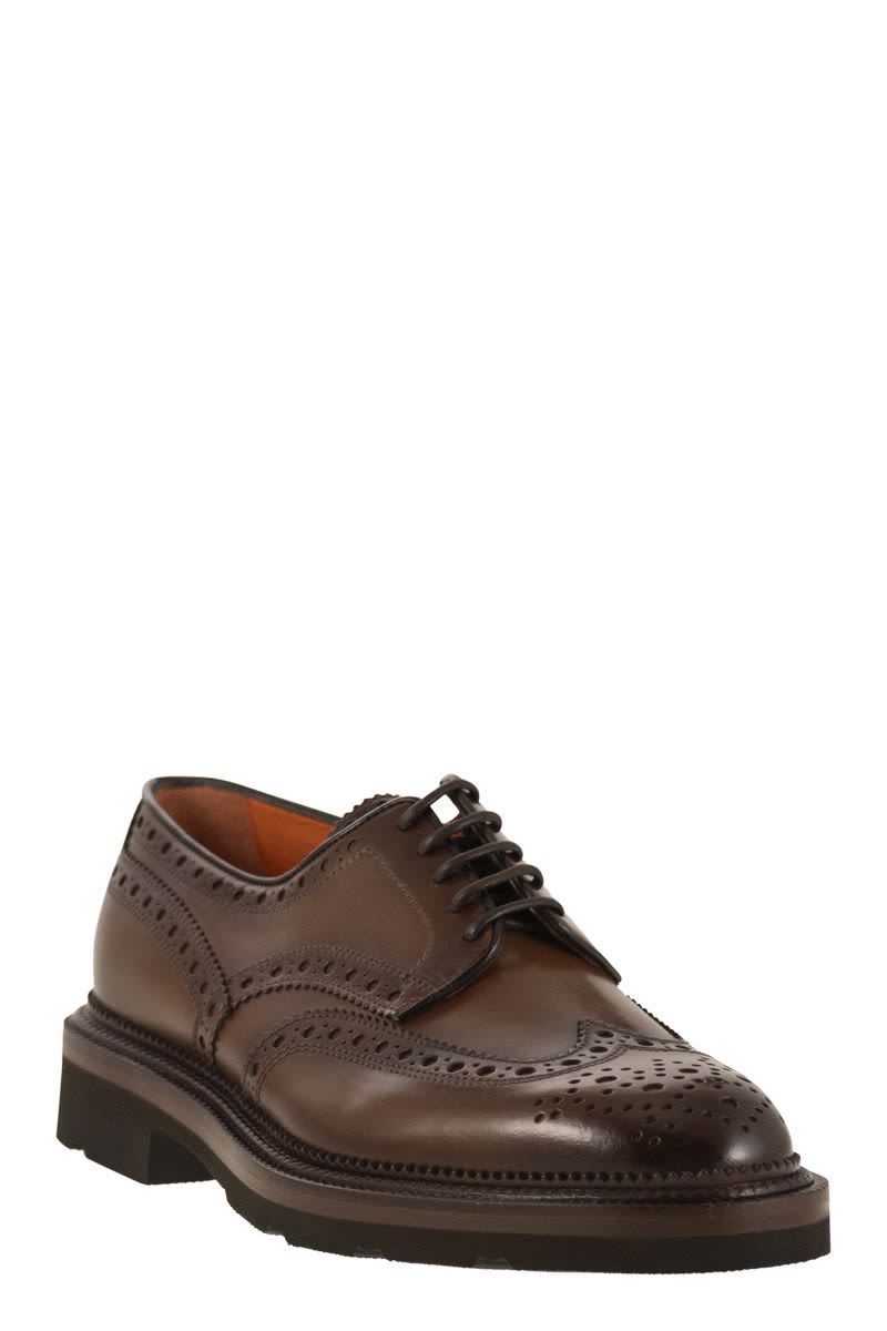 SANTONI Modern Lace-Up Derby Dress Shoes Brogue with Structured Sole - 3.5 cm Heel