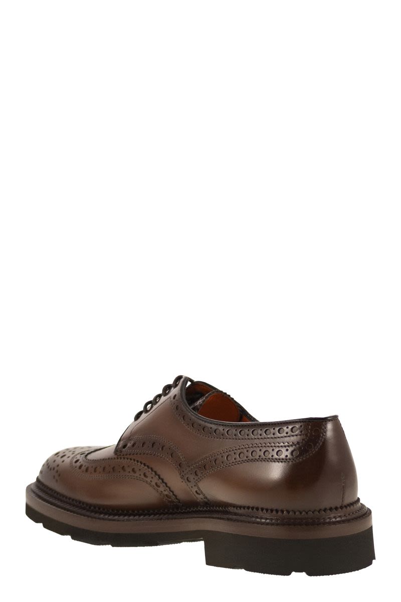 SANTONI Modern Lace-Up Derby Dress Shoes Brogue with Structured Sole - 3.5 cm Heel