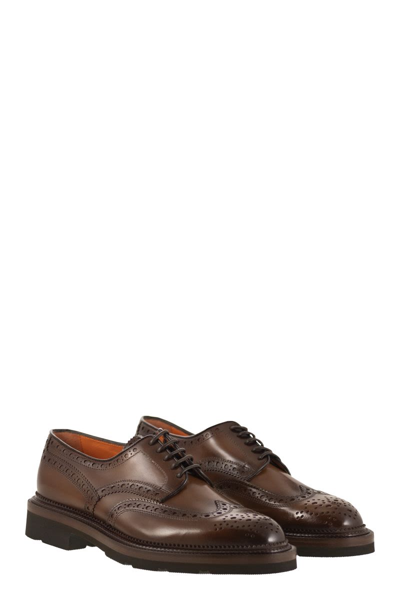 SANTONI Modern Lace-Up Derby Dress Shoes Brogue with Structured Sole - 3.5 cm Heel