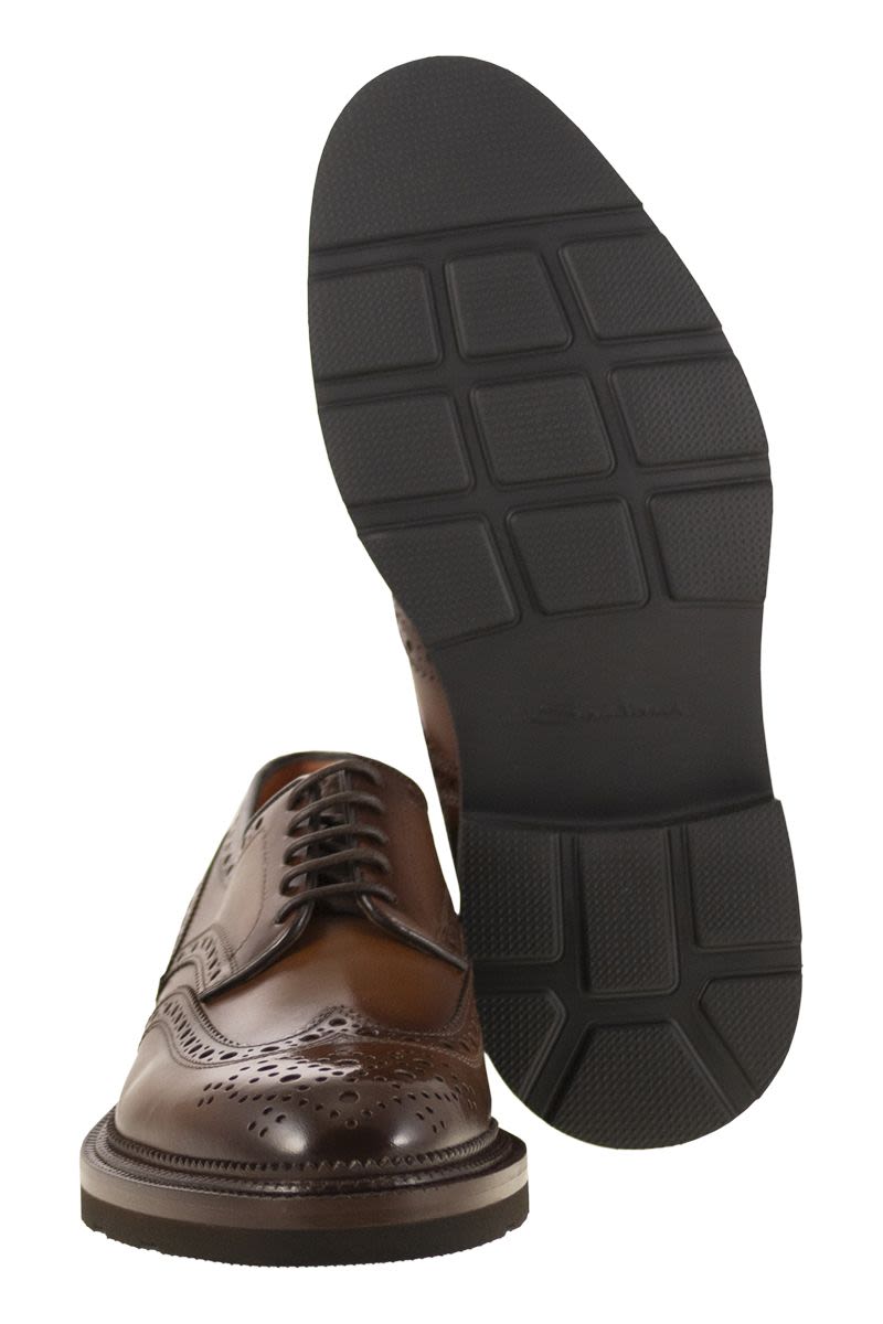 SANTONI Modern Lace-Up Derby Dress Shoes Brogue with Structured Sole - 3.5 cm Heel