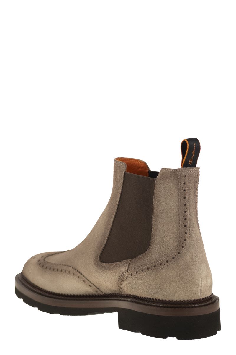 SANTONI Men's Chelsea Brogue Suede Ankle Boots - 3.5 cm Heel