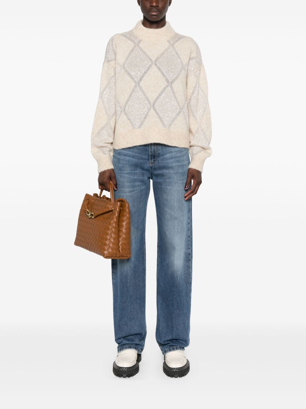 BRUNELLO CUCINELLI Dazzling Argyle Sweater in Wool and Mohair
