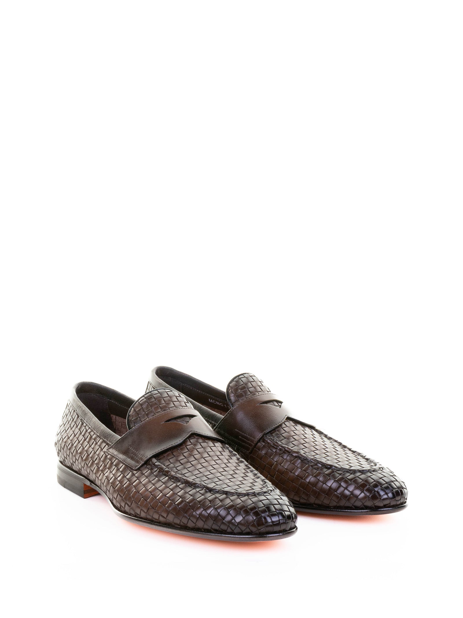 SANTONI Woven Leather Moccasin for Men