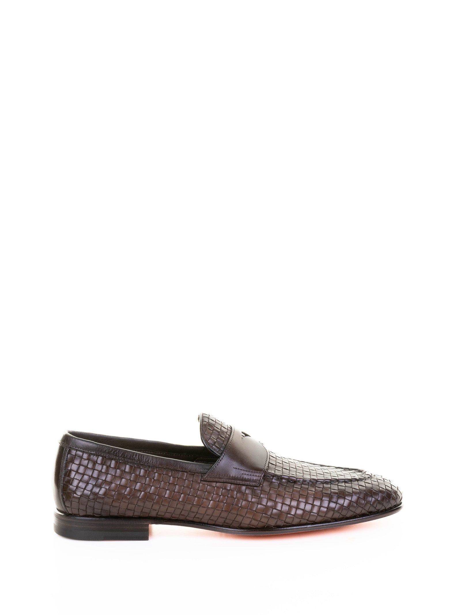 SANTONI Woven Leather Moccasin for Men