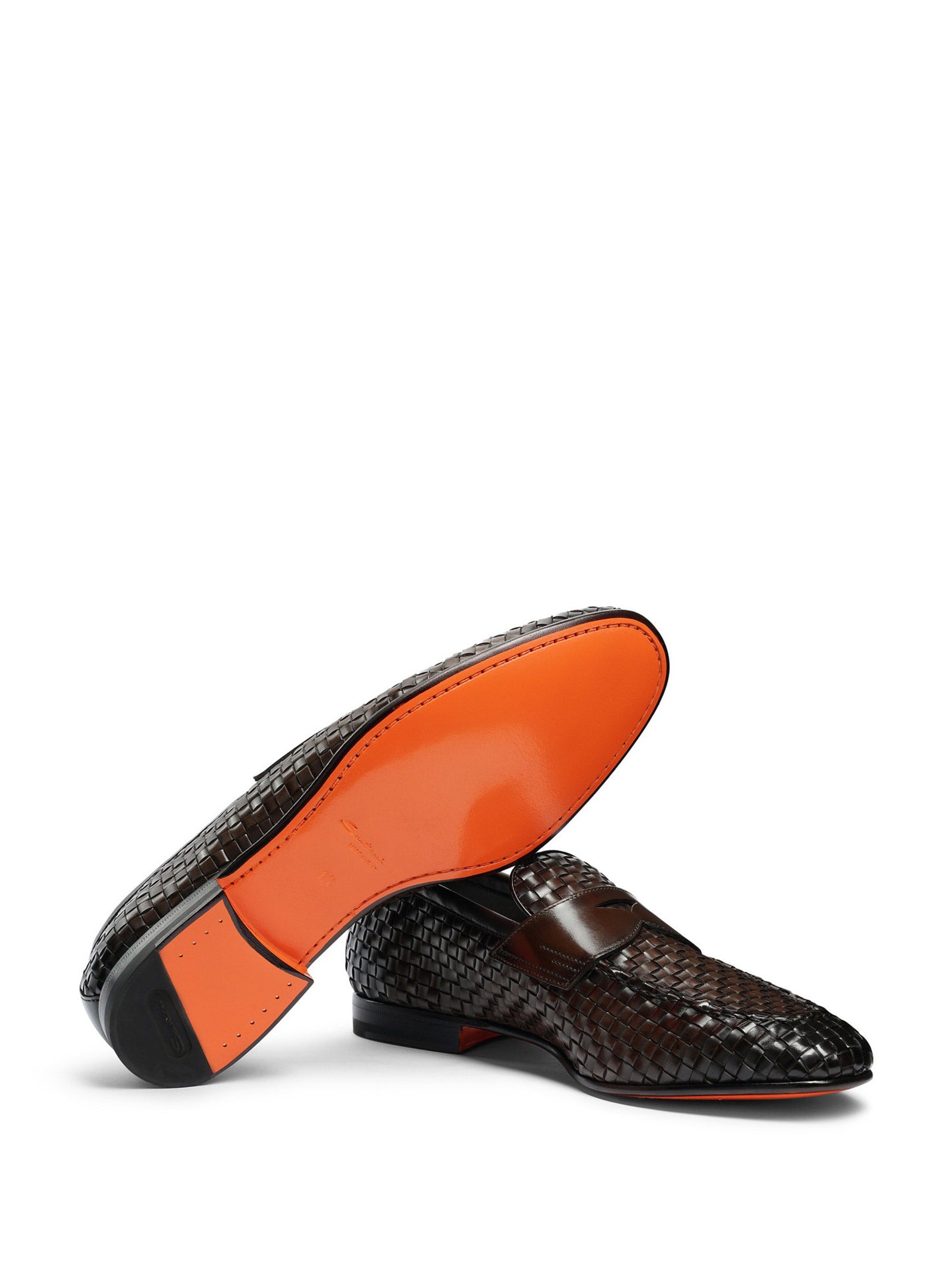 SANTONI Woven Leather Moccasins for Men