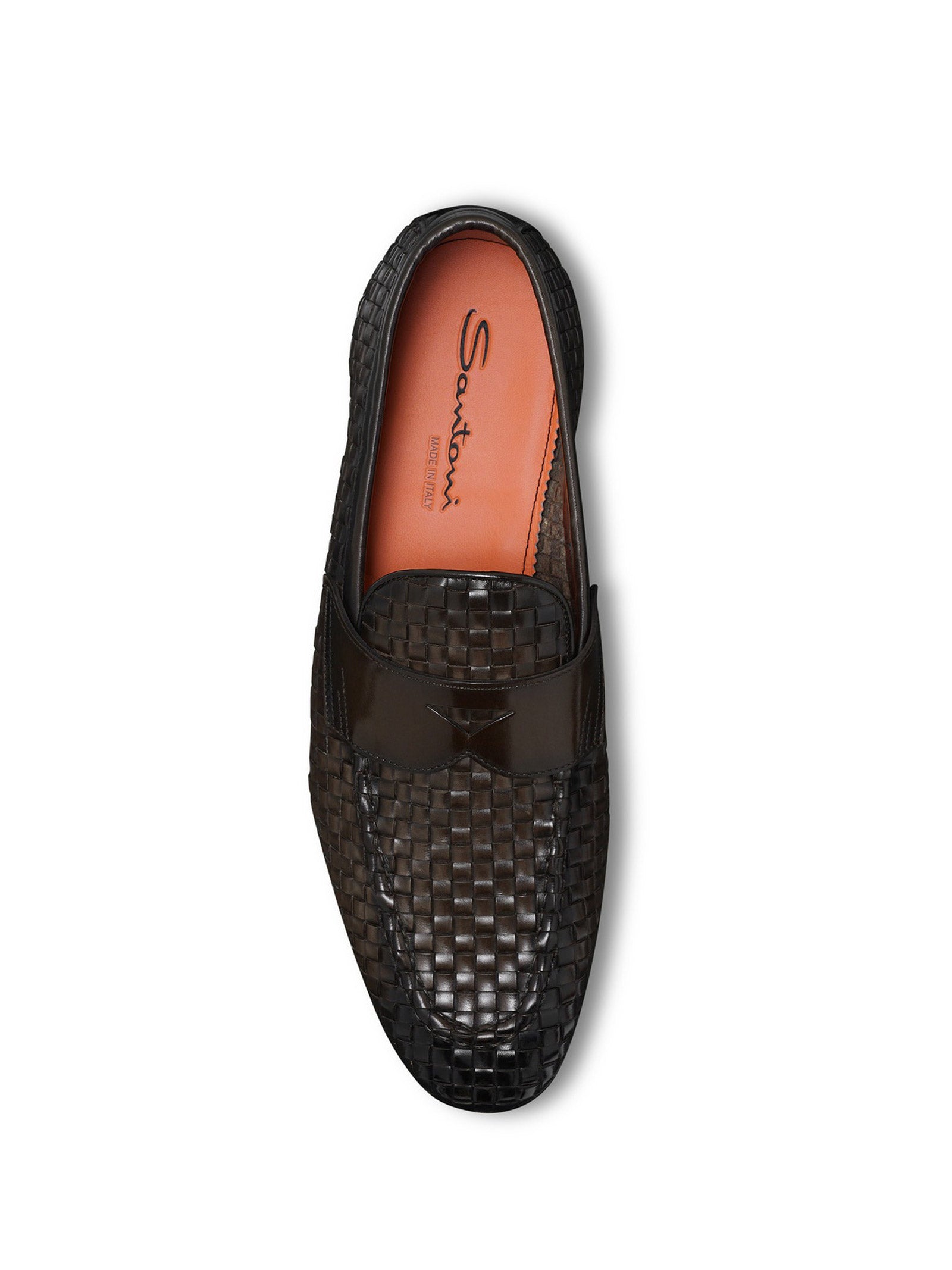 SANTONI Woven Leather Moccasins for Men