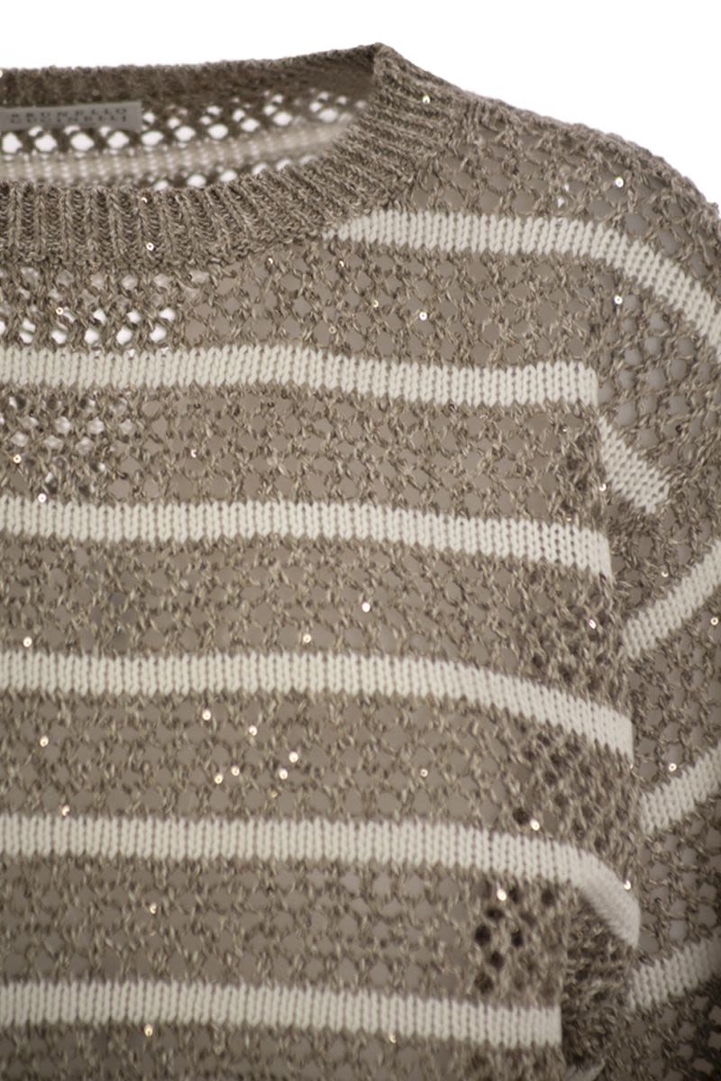 BRUNELLO CUCINELLI Dazzling Striped Net Linen T-Shirt - Womens