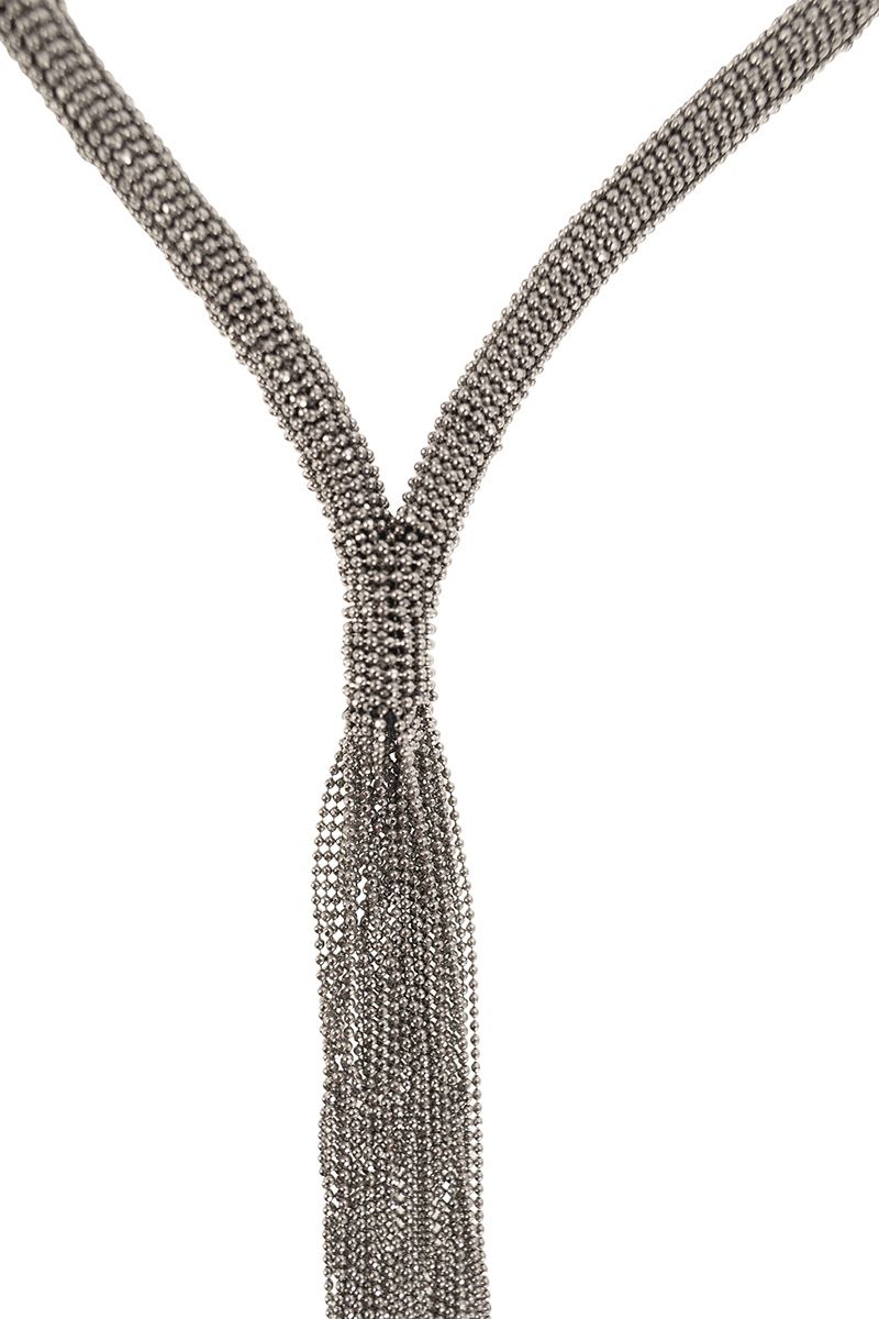 BRUNELLO CUCINELLI Elegant Tie Necklace with Central Fringe - 54cm
