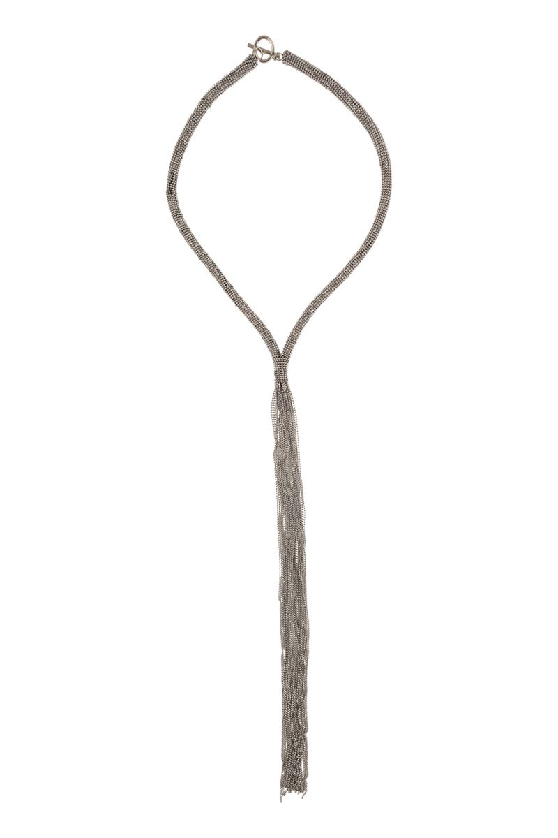 BRUNELLO CUCINELLI Elegant Tie Necklace with Central Fringe - 54cm