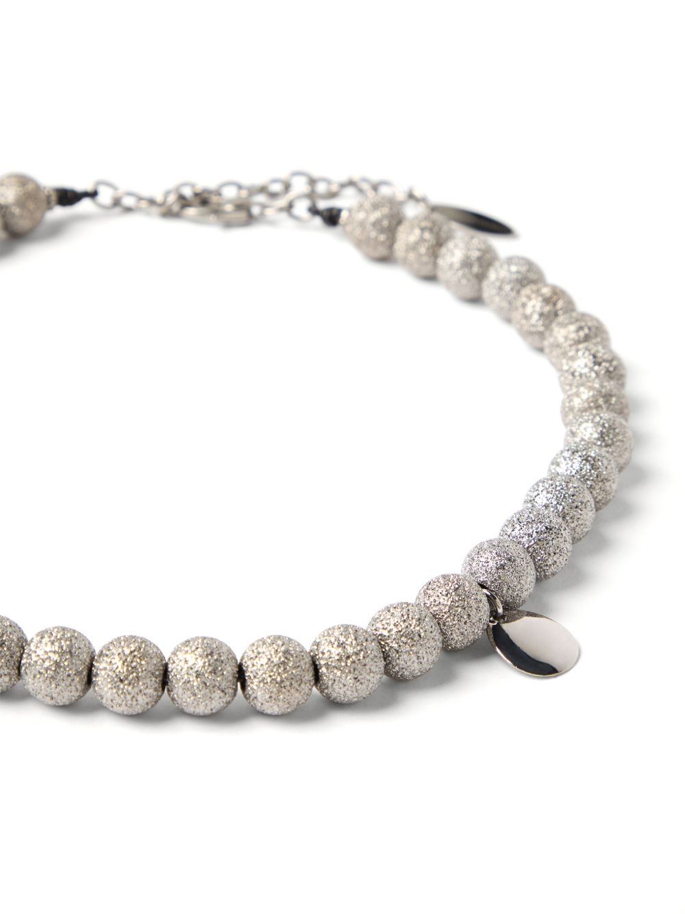 BRUNELLO CUCINELLI Elegant Silver Shimmer Bead Necklace with Drop Pendant