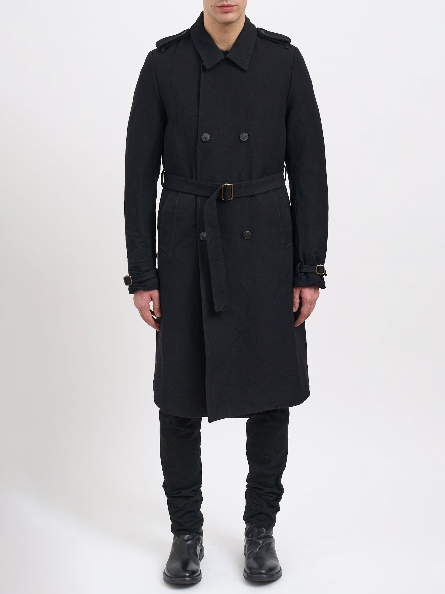 POEME BOHEMIEN Double-Breasted Long Trench Jacket in Size 50