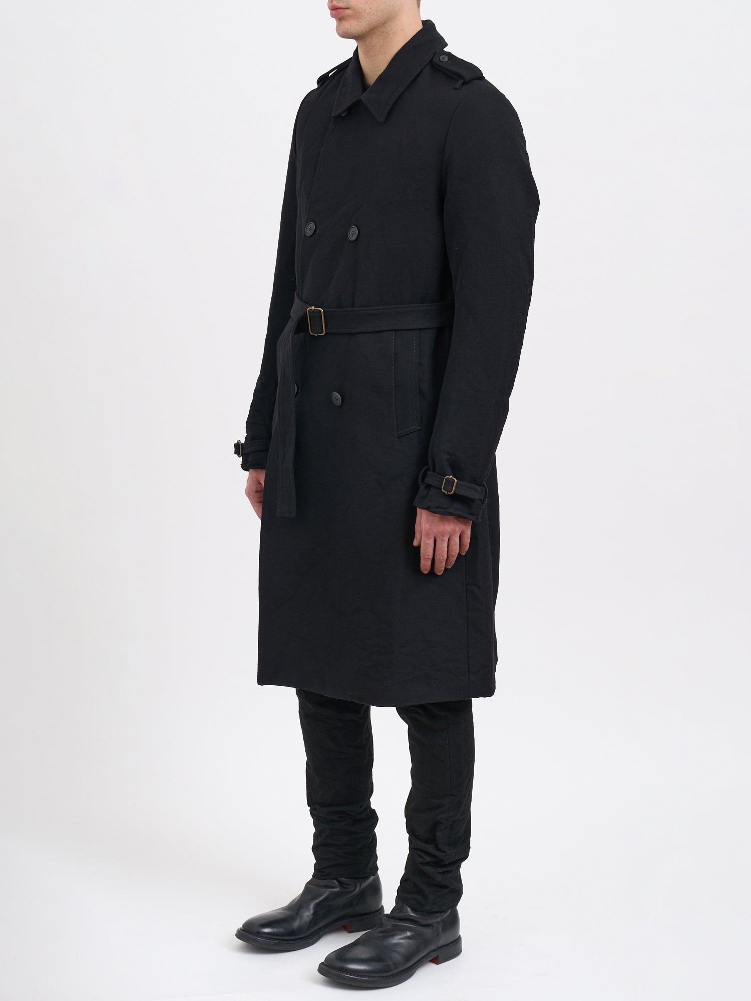 POEME BOHEMIEN Double-Breasted Long Trench Jacket in Size 50