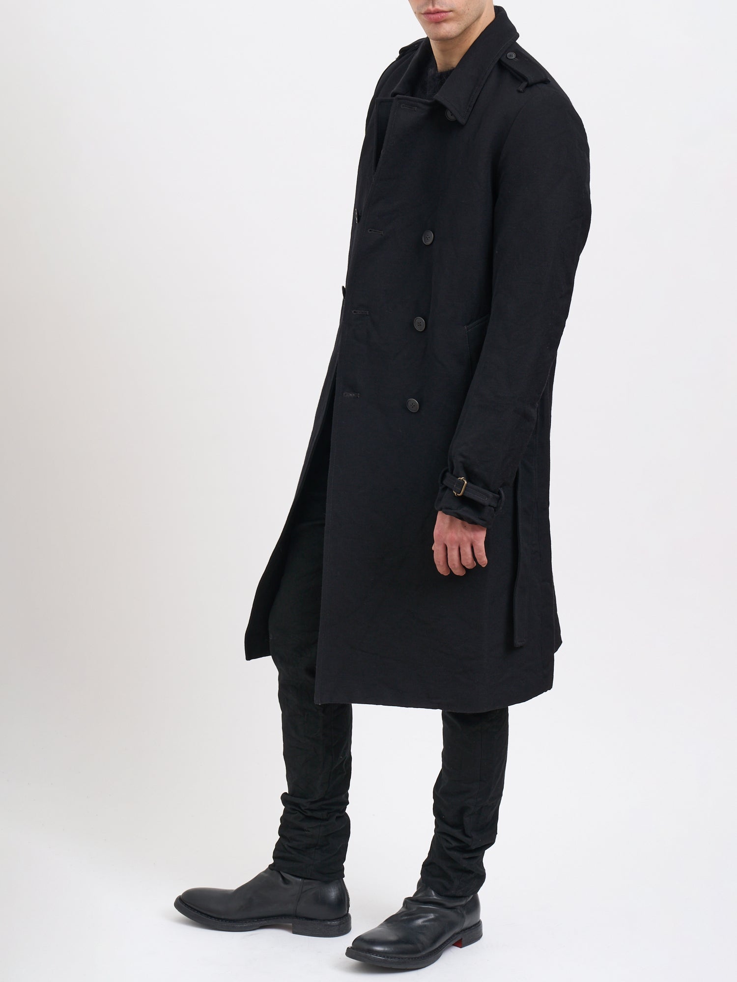 POEME BOHEMIEN Double-Breasted Long Trench Jacket in Size 50