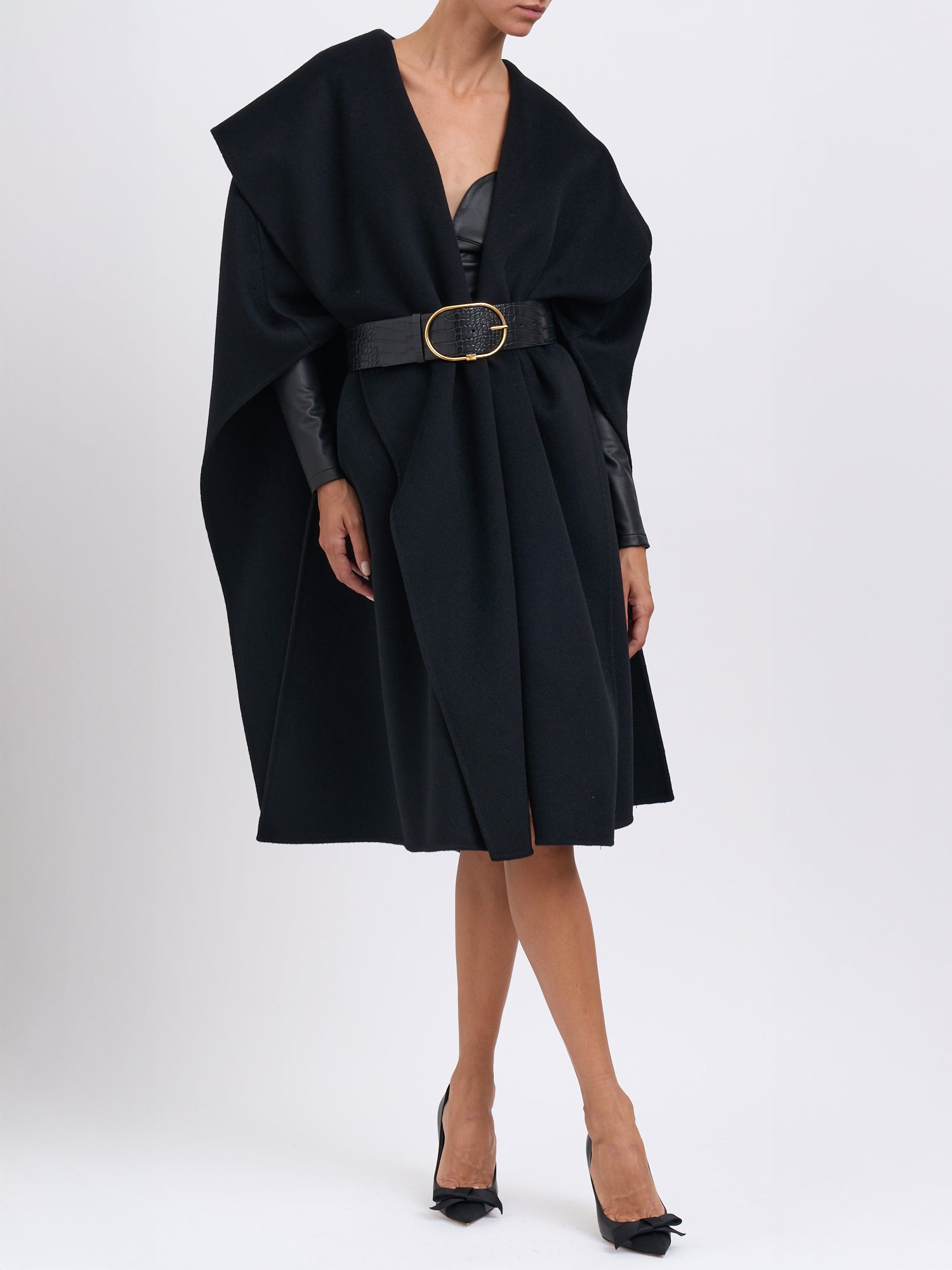 ELISABETTA FRANCHI Women's Double Wool Cloth Jacket with Leather-Effect Belt - 100 cm