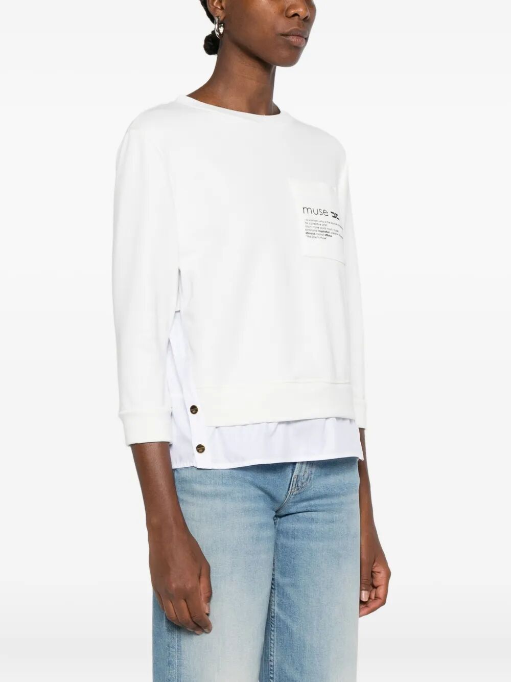 ELISABETTA FRANCHI Fleece Top with Poplin Fabric Details