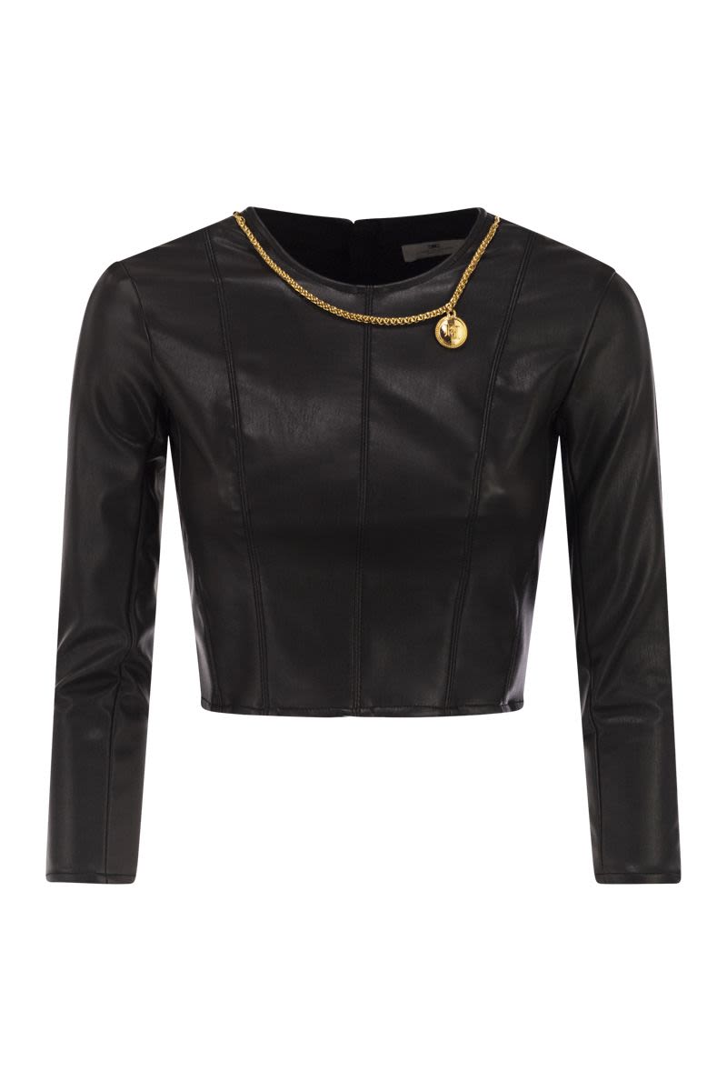 ELISABETTA FRANCHI Chic Cropped Top with Removable Necklace and Charm