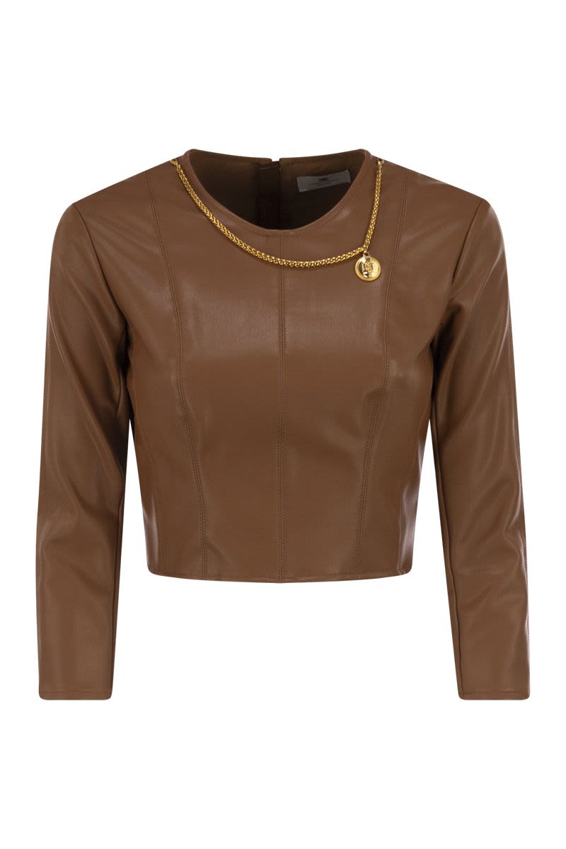 ELISABETTA FRANCHI Cropped Top with Chain Necklace and Charm