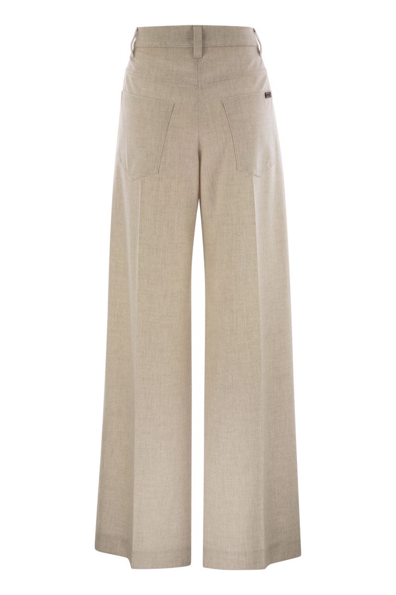 BRUNELLO CUCINELLI Wide High-Waisted Wool and Cashmere Trousers with Necklace
